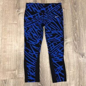 Nike Dri-FIT Leggings- Blue/Black Abstract Print- Cropped- Medium